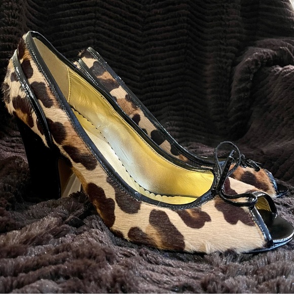 Franco Barbieri Leopard Haircalf Peep-Toe Pump 8 B - Picture 12 of 14